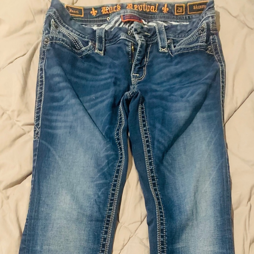 Rock Revival blue pearl skinny jeans size 28”30”